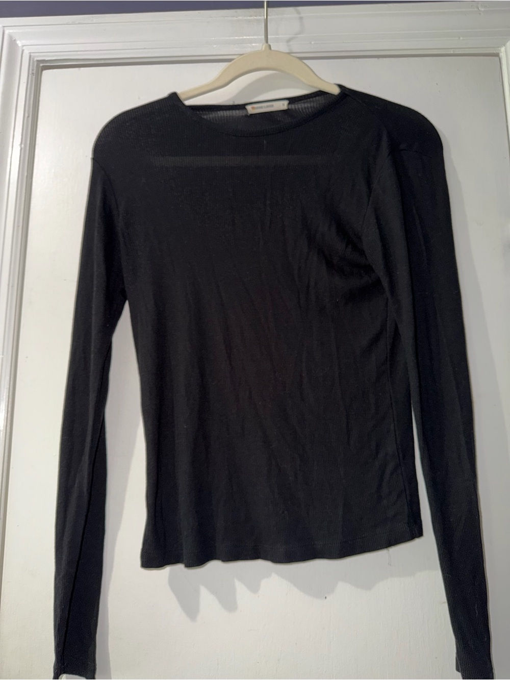 Marine Layer Black Ribbed Crew Neck Top